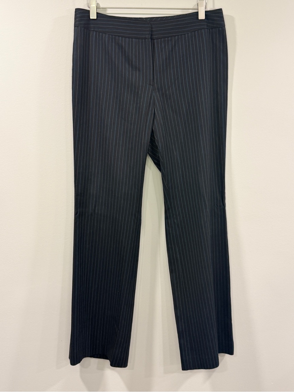Ann Taylor Womens Black White Blue Pinstripe Linen Blend Dress Trousers Size 8P